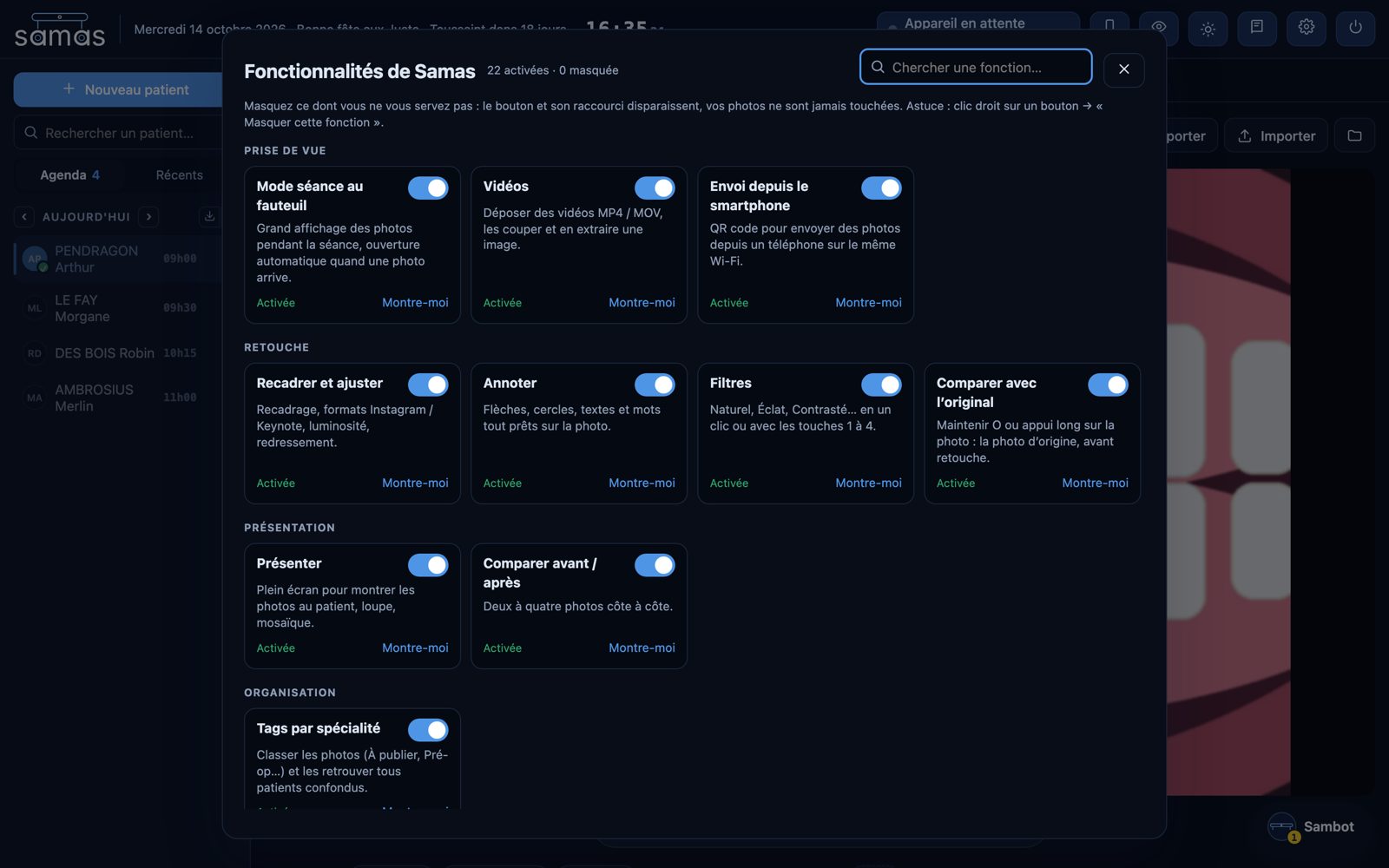 Capture de Samas : Un écran à votre mesure (patient fictif)